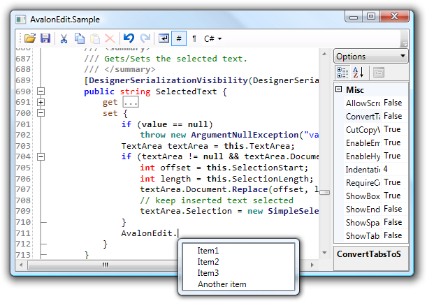 WPF学习笔记（四）：AvalonEdit 代码高亮编辑控件专题